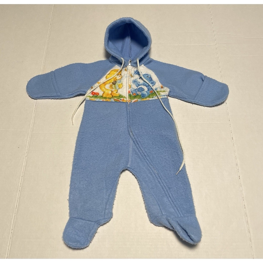 Vintage Care Bears JCPenney ToddleTime 0-9 Mth Blue Hooded Zip Footed Fold Over